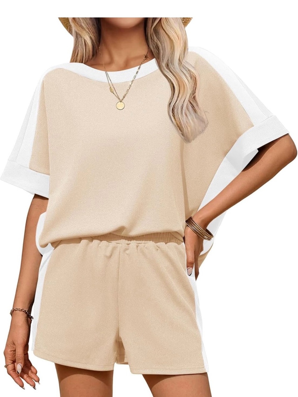 Two-Piece Beige Shorts Set